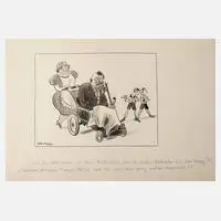 Karikatur Herr im Rollstuhl by Josef Mauder, Tuschezeichnung, sold Dec 2019