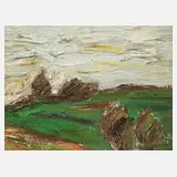 Fredo Bley, "Landschaft im Vorfrühling", Öl auf Hartfaserplatte