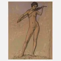 Walther Gasch, Nackte Geigenspielerin, 1911, Kohle und Pastell auf beigem Papier
