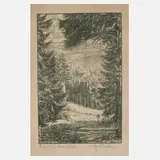 Hermann Richard Otto Knothe, Blick auf Bad Elster, Kreidelithographie in Dunkelgrün