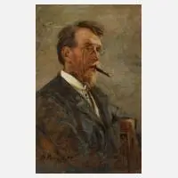 Prof. Hermann Pampel, Herr mit Zigarre, Öl auf Karton