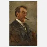 Prof. Hermann Pampel, Herr mit Zigarre, Öl auf Karton