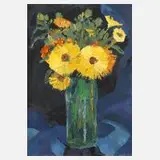 Manfred Riedl, Studentenblumen, Öl auf Karton