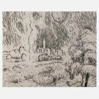 Prof. Wilhelm Rudolph, Gewitter über dem Dorf, Holzschnitt