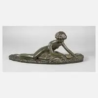 Georges Coste, liegender Mädchenakt, Bronze