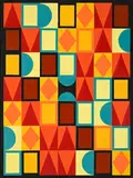 Pierre Mantra, Composition aux figures géométriques rouges, huile sur toile