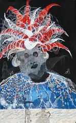 Omar Ba, The Law-1, 2011, technique mixte (huile, crayon, gouache et encre de Chine) sur carton