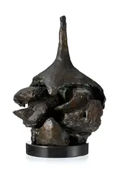 Étienne Martin, Tête d'ail, 1959, sculpture en bronze patiné avec 2 éléments pivotant au centre