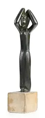 Joseph Csaky, Jeune fille se coiffant, sculpture en bronze
