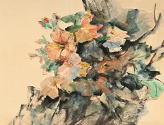 Pham Thuc Chuong, Hibiscus, aquarelle et encre de Chine sur papier Japon