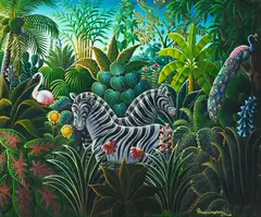 Andre Normil, Deux zèbres, acrylique sur toile