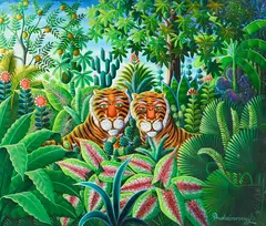 Andre Normil, Couple de tigres, acrylique sur toile