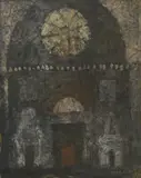 Zoran Mušič, Intérieur de cathédrale, 1984, gouache et aquarelle sur papier