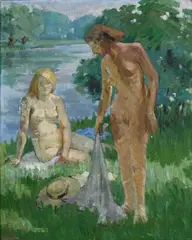 Yvonne Lemoine, Nu au bord du lac, huile sur toile