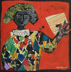 Roger Bezombes, L'arlequin, technique mixte et collage sur papier