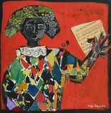 Roger Bezombes, L'arlequin, technique mixte et collage sur papier