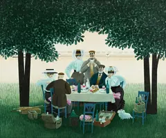 Jan Balet, Déjeuner sur l'herbe, acrylique sur toile