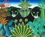 Gabriel Alix, Deux panthères noires, acrylique sur toile