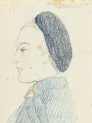 Marie Laurencin, Portrait de femme, 1940, crayon de graphite et crayon de couleur sur papier
