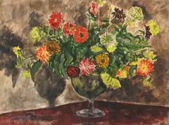 André Dunoyer de Segonzac, Bouquet de dahlias, gouache et aquarelle sur papier