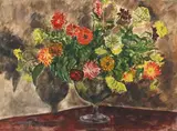 André Dunoyer de Segonzac, Bouquet de dahlias, gouache et aquarelle sur papier