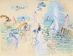 Raoul Dufy, Les jetées de Trouville-Deauville, 1982, aquarelle, gouache et crayon de graphite sur papier