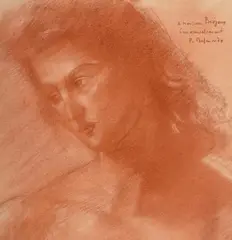 Portrait de femme by Paul Belmondo, sanguine sur papier, sold Sep 2026