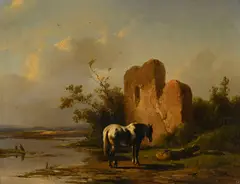 Wouterus I Verschuur, Cheval près d'une ruine, 1970, huile sur panneau