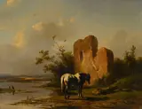 Wouterus I Verschuur, Cheval près d'une ruine, 1970, huile sur panneau