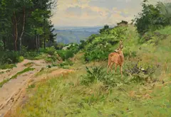 Wilhelm Trsek, Cerf à l'orée d'un bois, 1912, huile sur toile