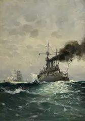 Navire en mer by Friedrich Emil Neumann, 1899, huile sur toile, sold Sep 2026