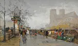 Eugène Galien-Laloue, Quai Notre-Dame à Paris, gouache sur papier