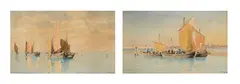 Pietro Galter, Vues de Venise, paire d'aquarelles sur papier