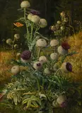 Auguste Doll, Chardons et papillon, huile sur toile