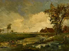Léon-Victor Dupré, Paysage de ferme, huile sur panneau