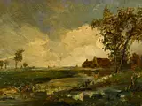Léon-Victor Dupré, Paysage de ferme, huile sur panneau