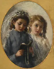 André Broedelet, Fillettes en prière, 1912, huile sur carton