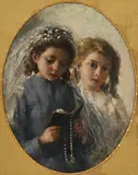 André Broedelet, Fillettes en prière, 1912, huile sur carton