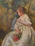 Otto Vautier, Femme au bouquet, huile sur toile