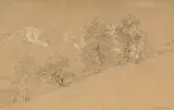 Jean-Antoine Linck, Le Mont-Blanc vu des environs de Combloux, mine de plomb et rehauts de crayon blanc sur papier