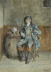 Adolphe Grison, Le fumeur de pipe, gouache sur papier