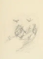 André Thomkins, Personnage aux oiseaux, 1979, crayon de graphite sur papier