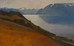 Walter Mafli, Lavaux, vue sur Montreux, 1989, huile sur toile
