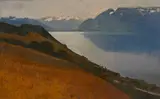 Walter Mafli, Lavaux, vue sur Montreux, 1989, huile sur toile
