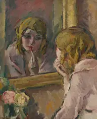 Henri Fehr, Jeune fille au rouge à lèvres, huile sur toile