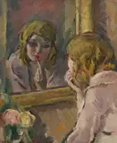 Henri Fehr, Jeune fille au rouge à lèvres, huile sur toile