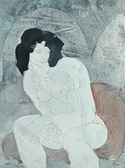 Hans Erni, Fille assise sous une voûte, tempera sur papier