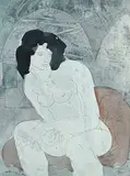 Hans Erni, Fille assise sous une voûte, tempera sur papier
