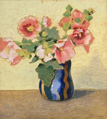 Franz Peter Birbaum, Nature morte aux roses trémières, pastel sur papier