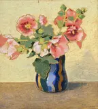 Franz Peter Birbaum, Nature morte aux roses trémières, pastel sur papier